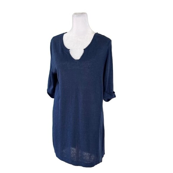 J. Jill Blue Linen Lightweight Tunic Sweater Size Small Petite NWT - Picture 2 of 8